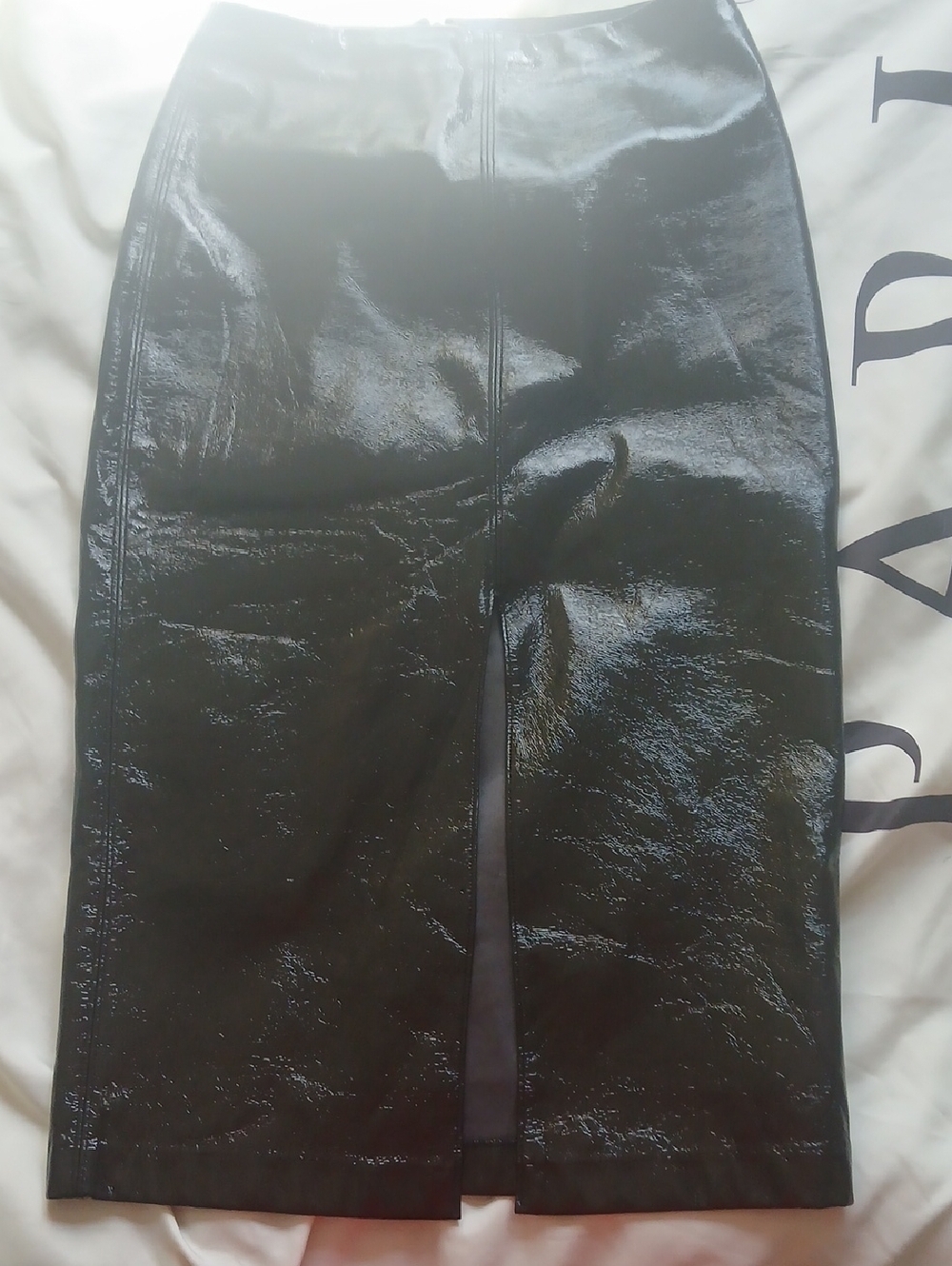 GAP Black Faux Leather Midi Pencil Skirt with Front Slit